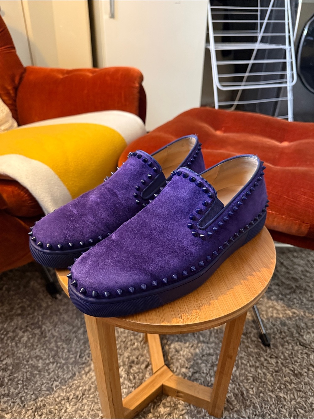 Christian Louboutin Purple Suede Studded Slip-On Loafers